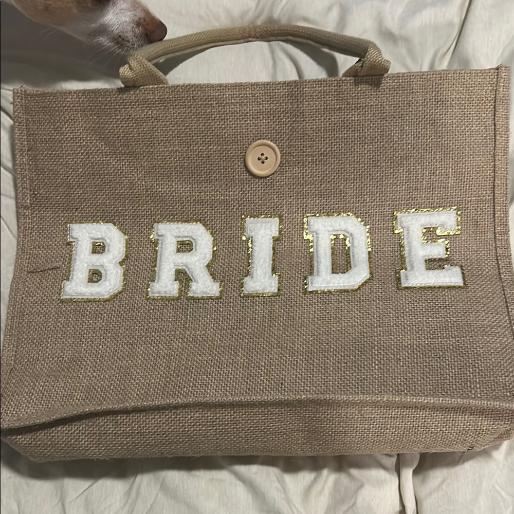 Bride Jute Tote Bag - Tan and White